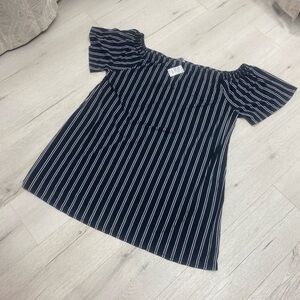 West Loop Striped Off-Shoulder Midi Dress